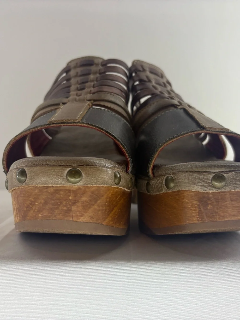 Bed Stu Shantel Brown and Black Leather Strappy Platform Clog Womens 10